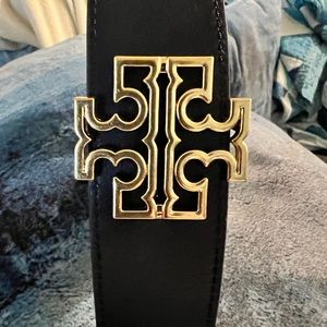 Tory Burch, reversible large belt, navy blue and gray